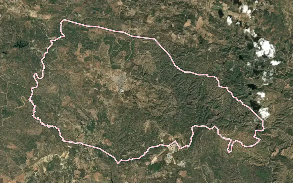 Vista satélite de Valverde del Camino con su contorno administrativo