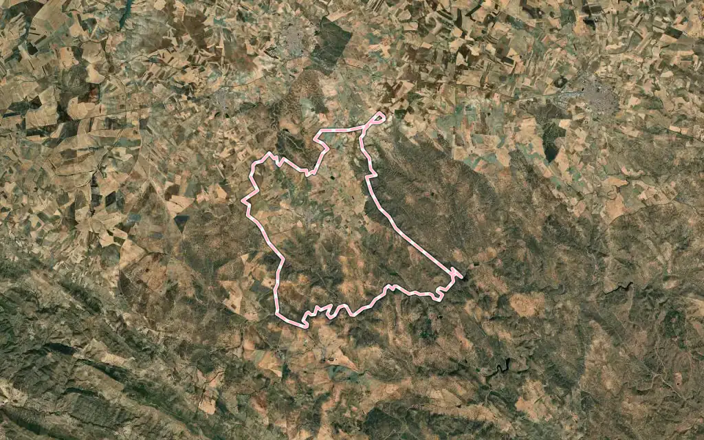 Vista satélite de Valverde de Llerena con su contorno administrativo
