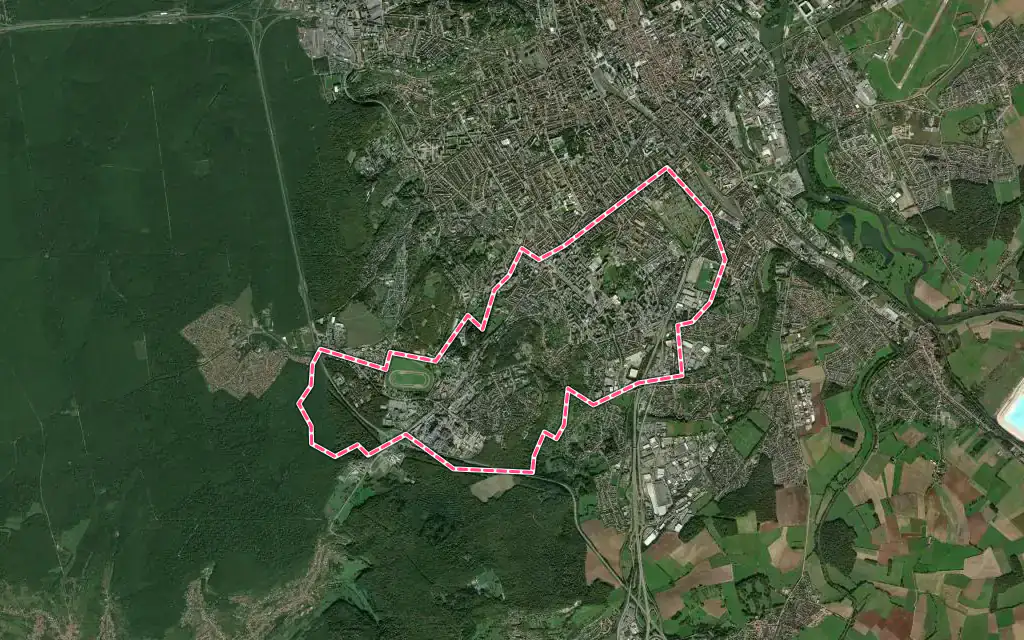 Vue satellite de Vandœuvre-lès-Nancy avec ses contours administratifs