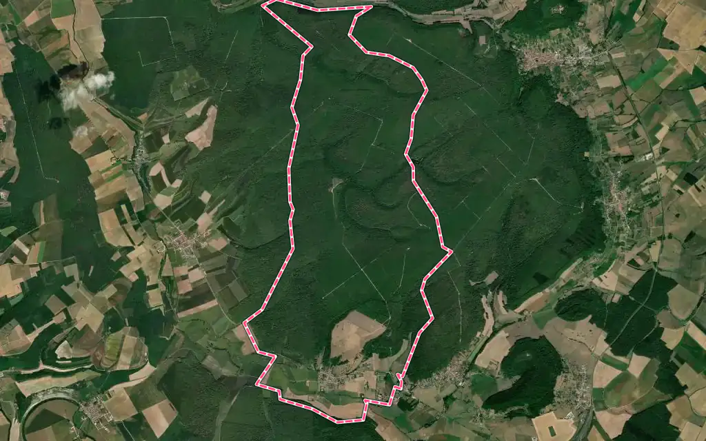 Vue satellite de Vannes-le-Châtel avec ses contours administratifs