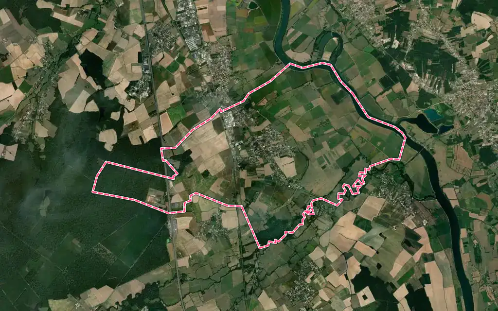 Vue satellite de Varennes-le-Grand avec ses contours administratifs