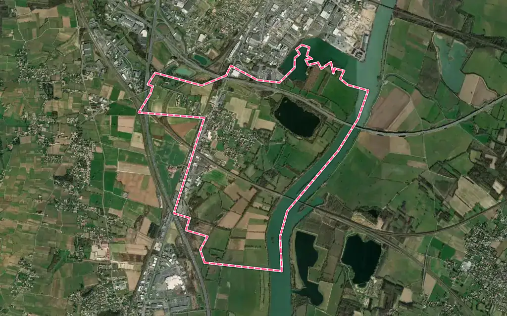 Vue satellite de Varennes-lès-Mâcon avec ses contours administratifs