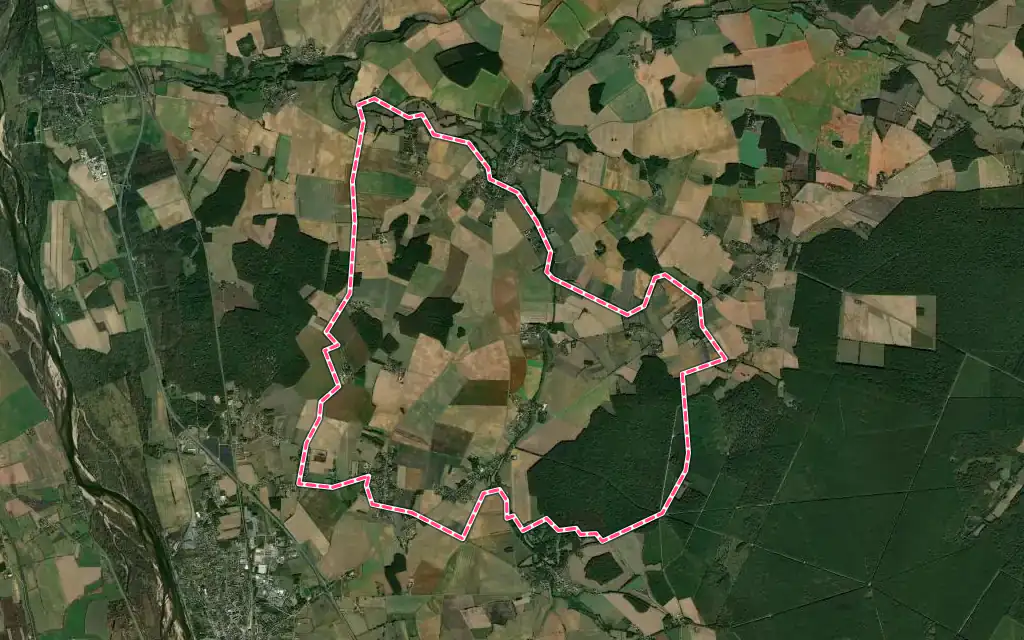 Vue satellite de Varennes-lès-Narcy avec ses contours administratifs
