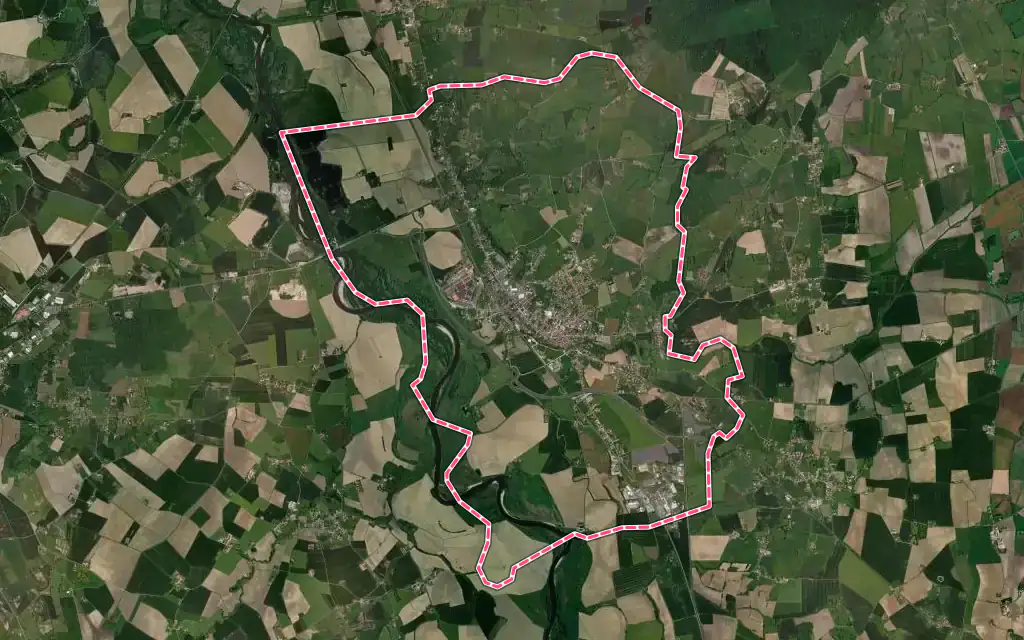 Vue satellite de Varennes-sur-Allier avec ses contours administratifs