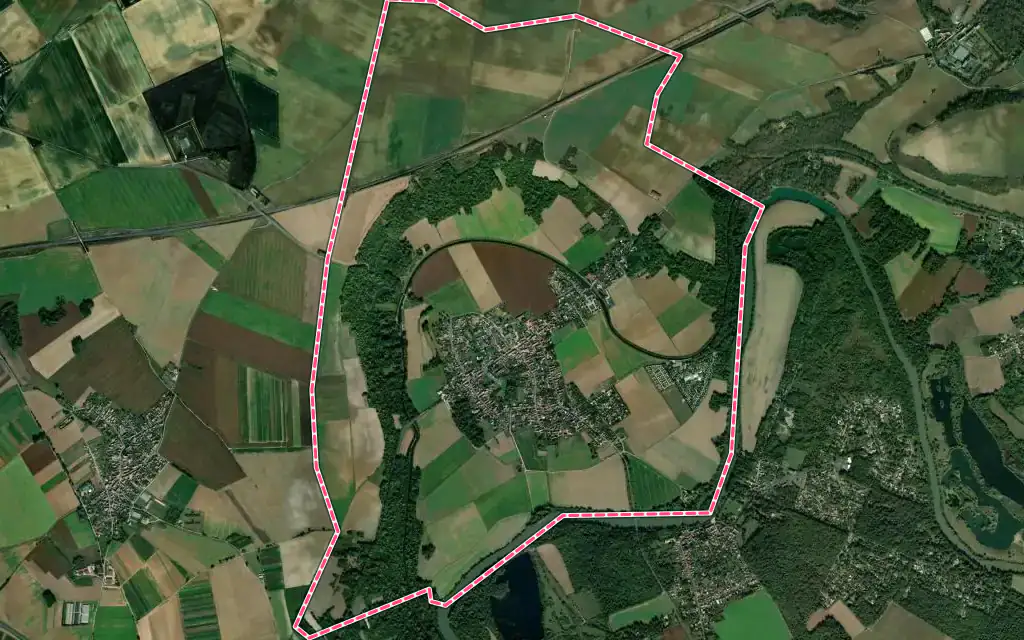 Vue satellite de Varreddes avec ses contours administratifs