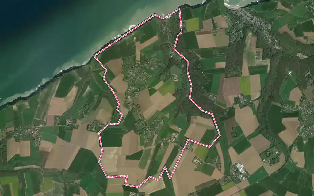 Vue satellite de Vattetot-sur-Mer avec ses contours administratifs