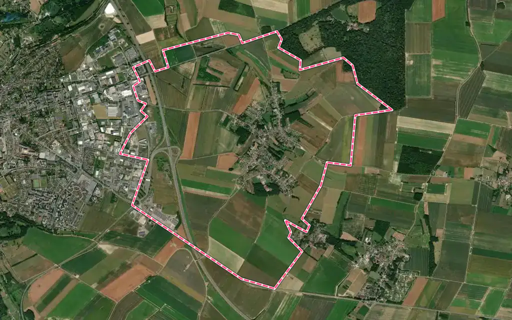 Vue satellite de Vauchelles-les-Quesnoy avec ses contours administratifs
