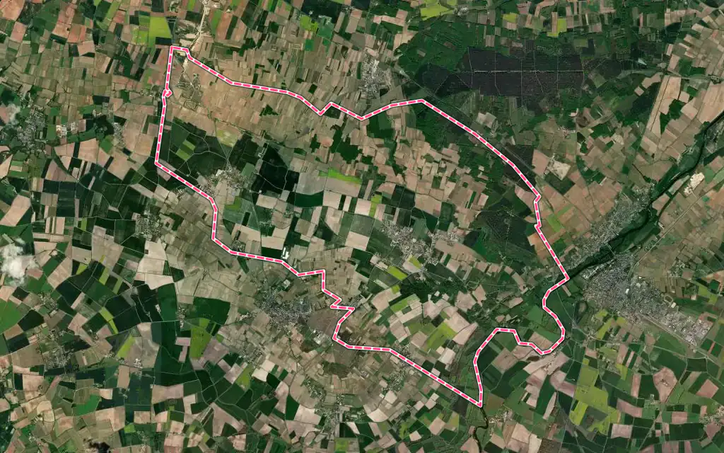 Vue satellite de Vaudelnay avec ses contours administratifs