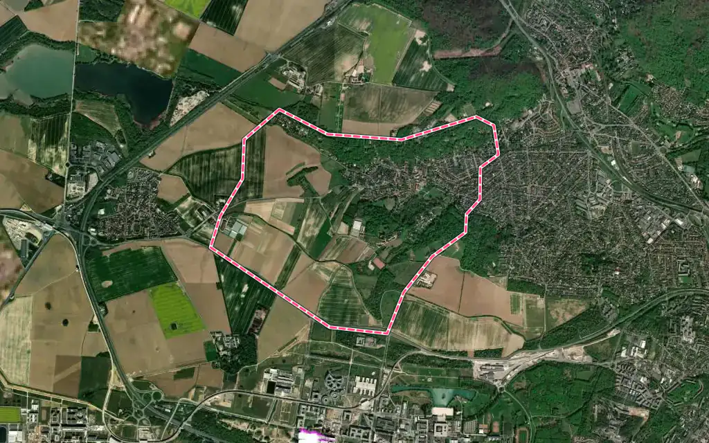 Vue satellite de Vauhallan avec ses contours administratifs