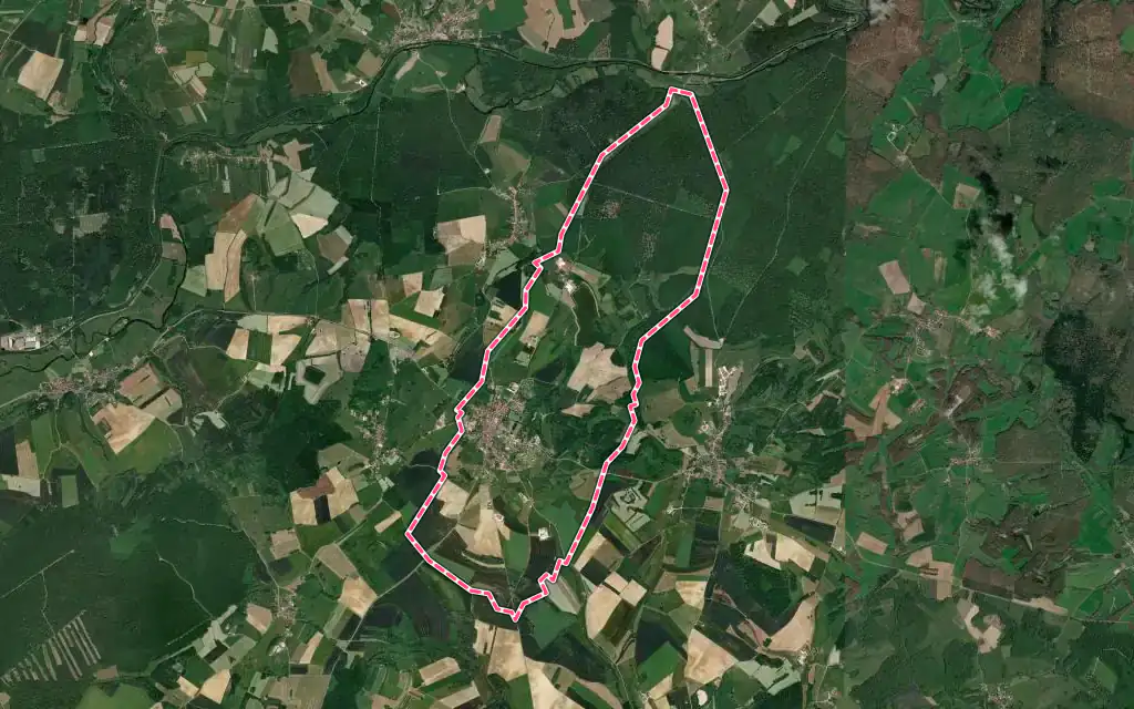 Vue satellite de Vauvillers avec ses contours administratifs