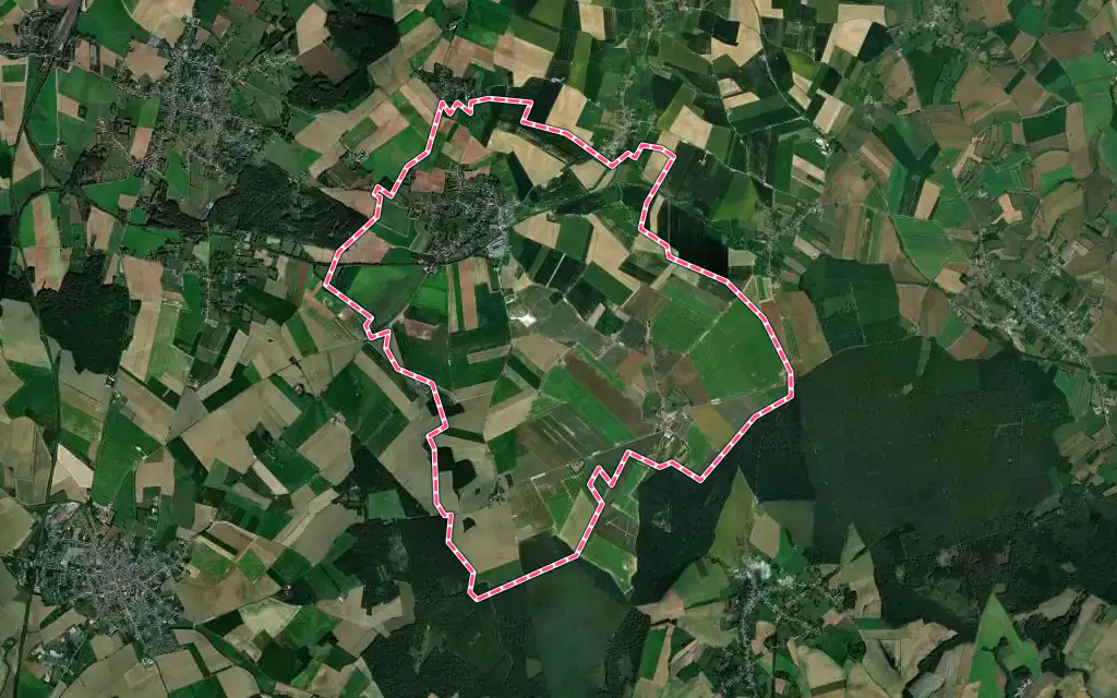 Vue satellite de Vaux-Andigny avec ses contours administratifs