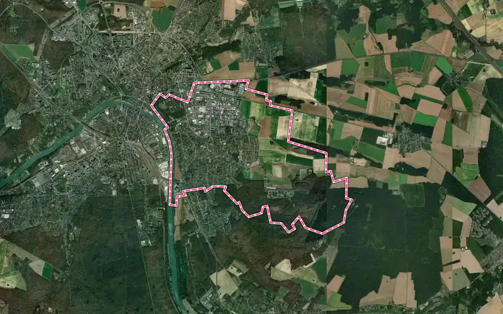 Vue satellite de Vaux-le-Pénil avec ses contours administratifs