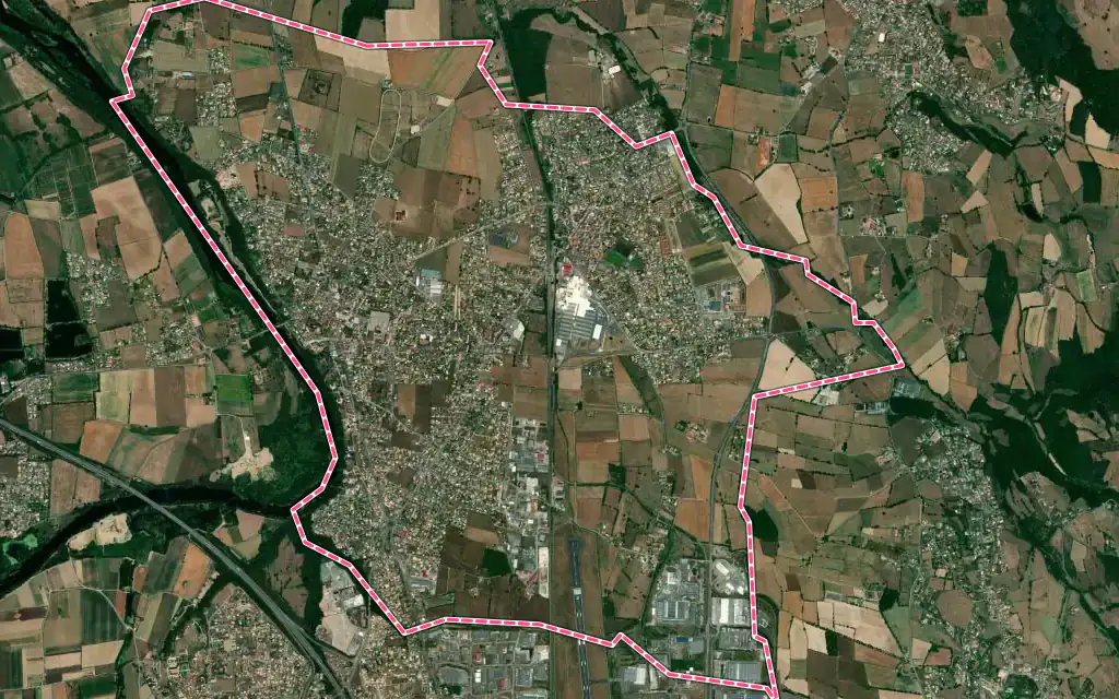 Vue satellite de Veauche avec ses contours administratifs
