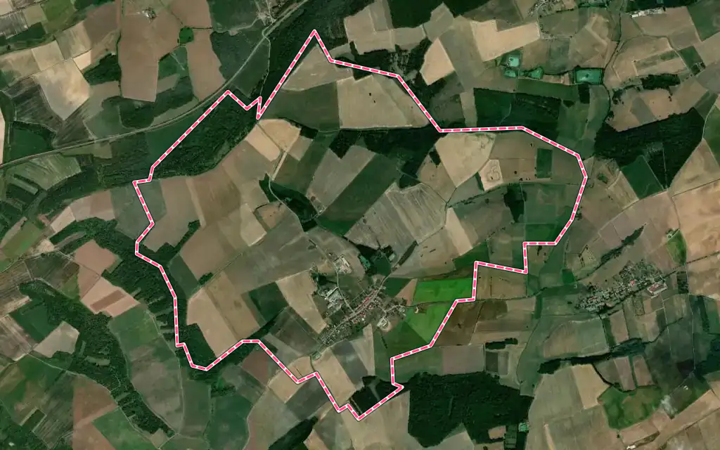 Vue satellite de Vého avec ses contours administratifs