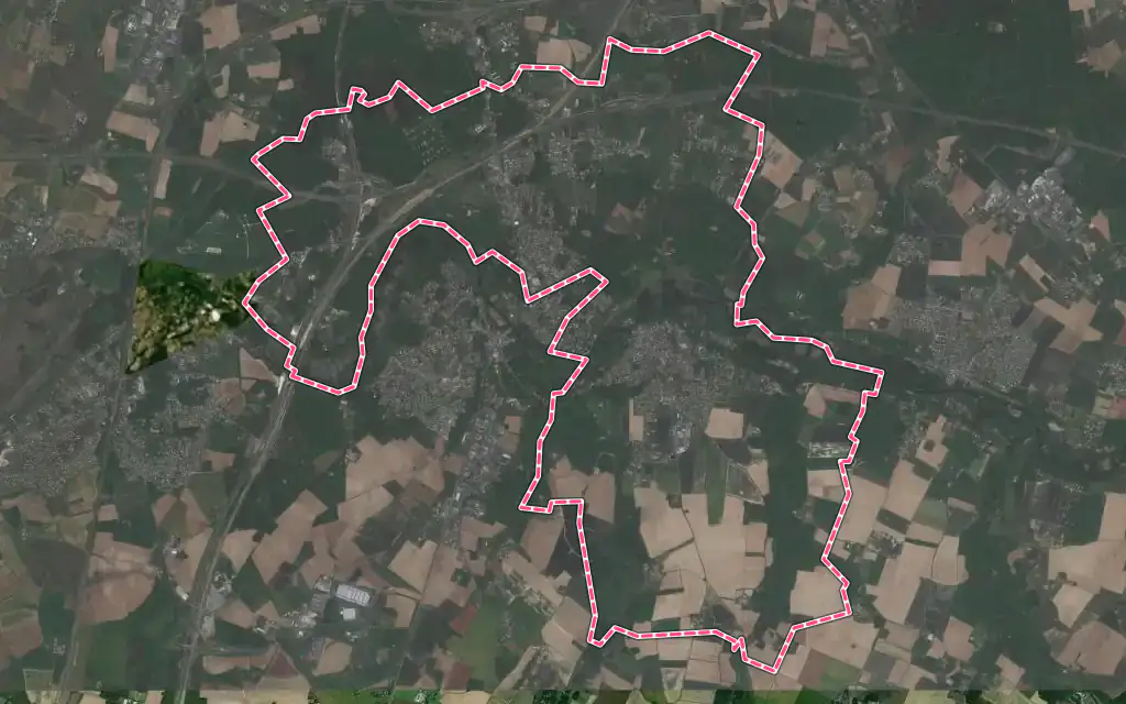 Vue satellite de Veigné avec ses contours administratifs