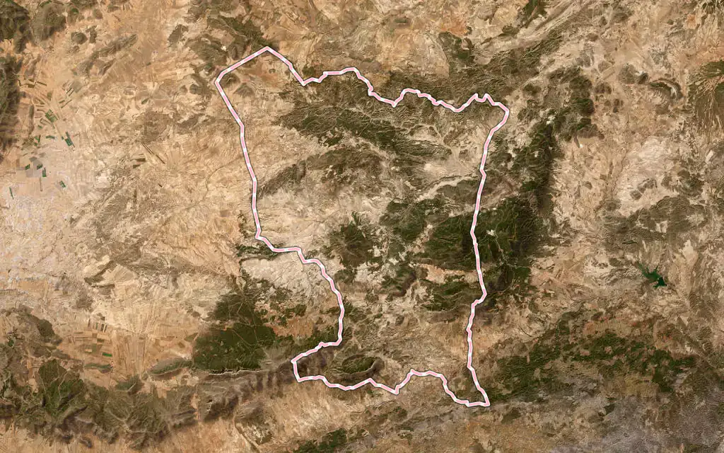 Vista satélite de Vélez-Blanco con su contorno administrativo