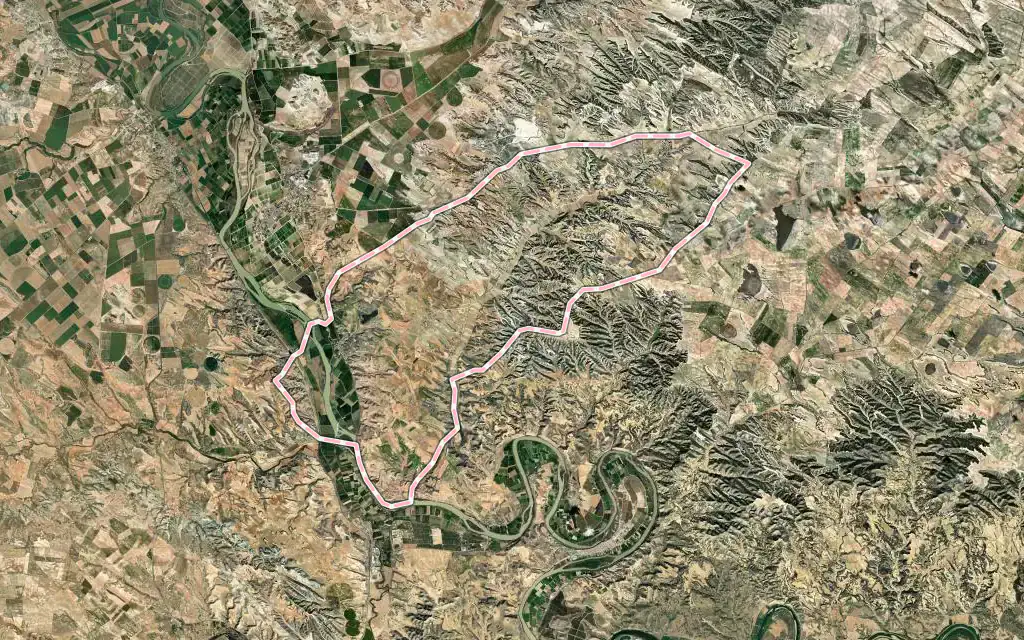 Vista satélite de Velilla de Ebro con su contorno administrativo