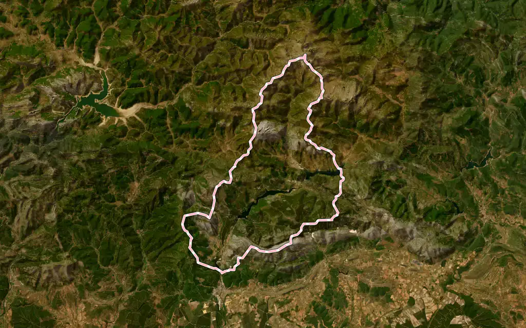 Vista satélite de Velilla del Río Carrión con su contorno administrativo