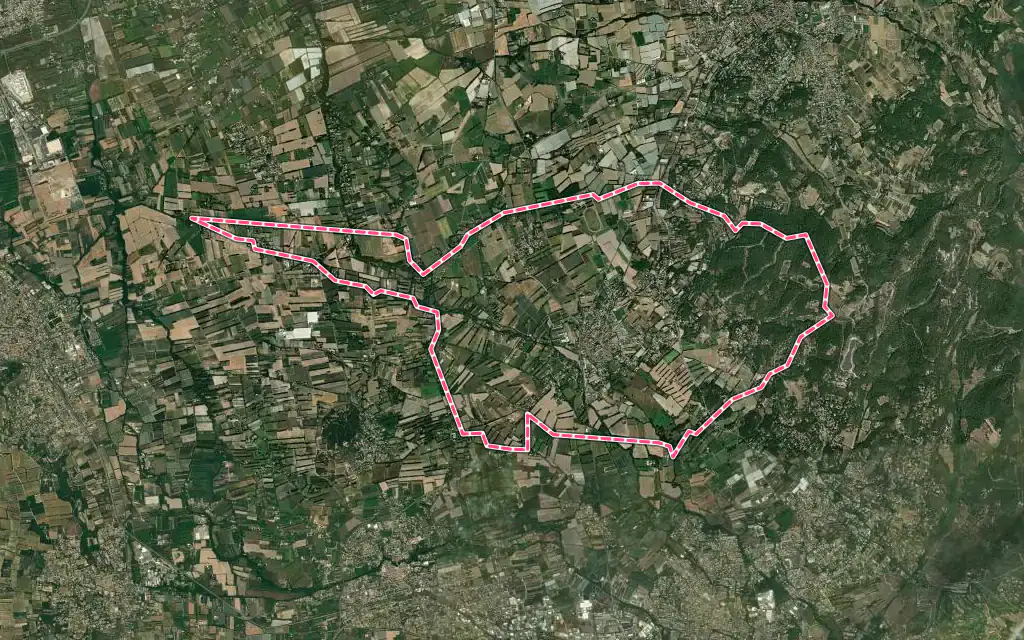 Vue satellite de Velleron avec ses contours administratifs