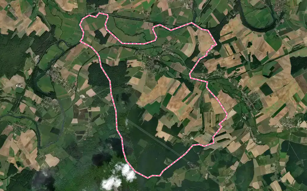 Vue satellite de Vellexon-Queutrey-et-Vaudey avec ses contours administratifs