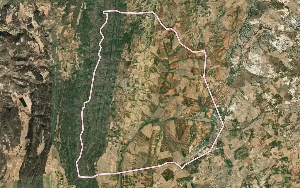 Vista satélite de Vellisca con su contorno administrativo