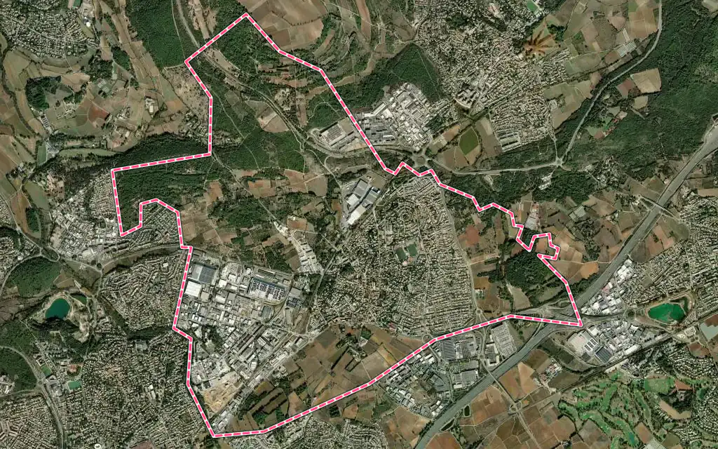 Vue satellite de Vendargues avec ses contours administratifs