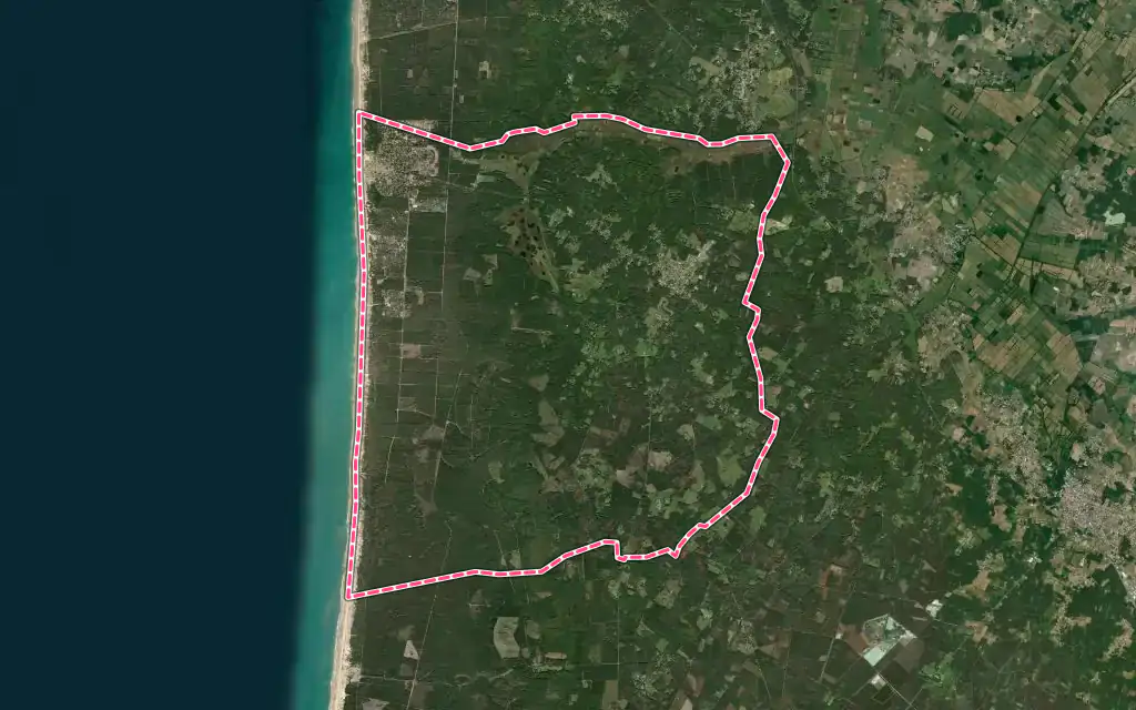 Vue satellite de Vendays-Montalivet avec ses contours administratifs