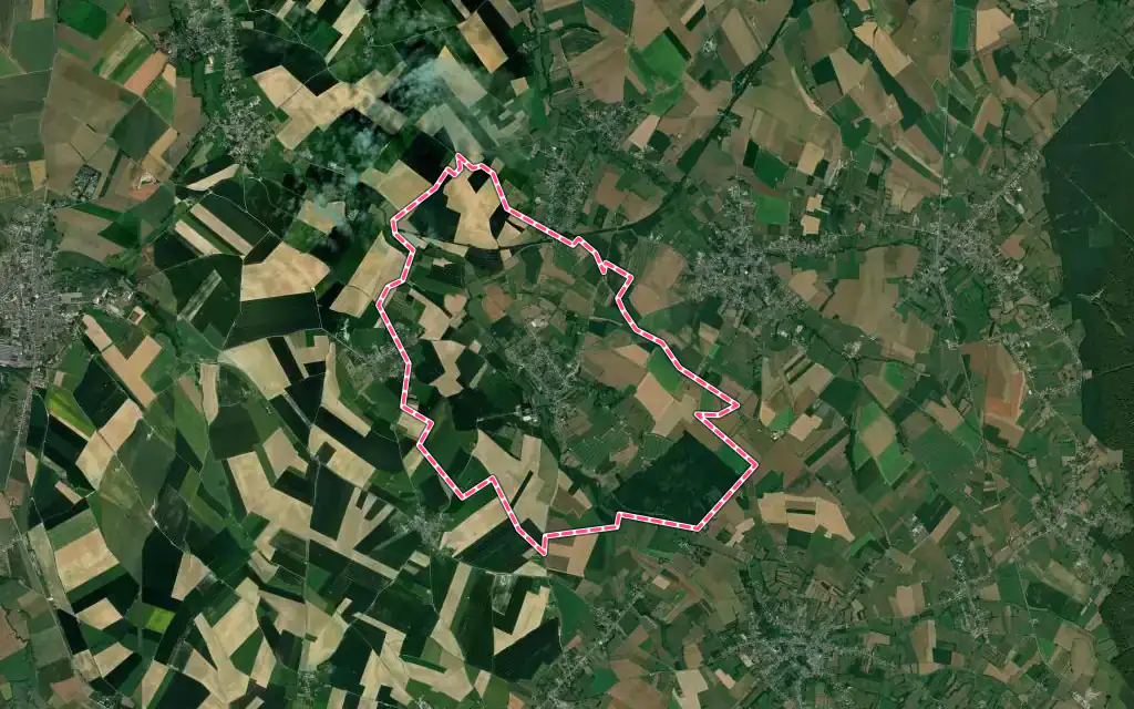 Vue satellite de Vendegies-au-Bois avec ses contours administratifs