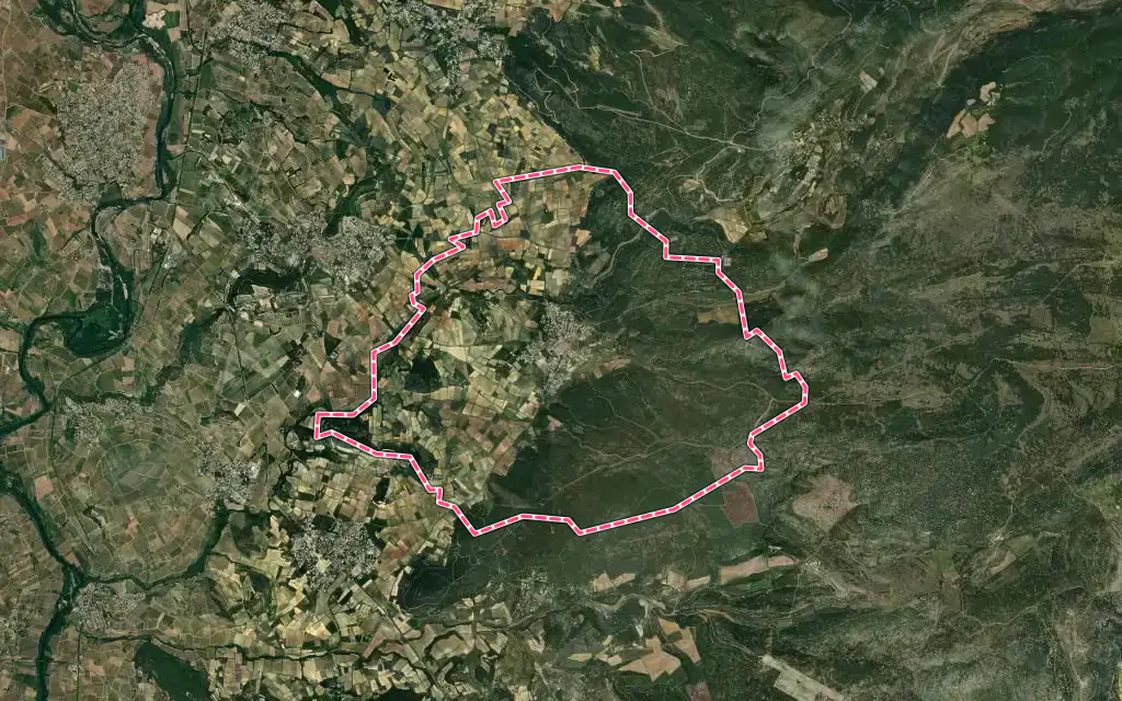 Vue satellite de Vendémian avec ses contours administratifs