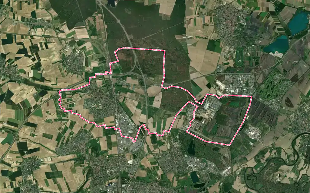 Vue satellite de Vendenheim avec ses contours administratifs