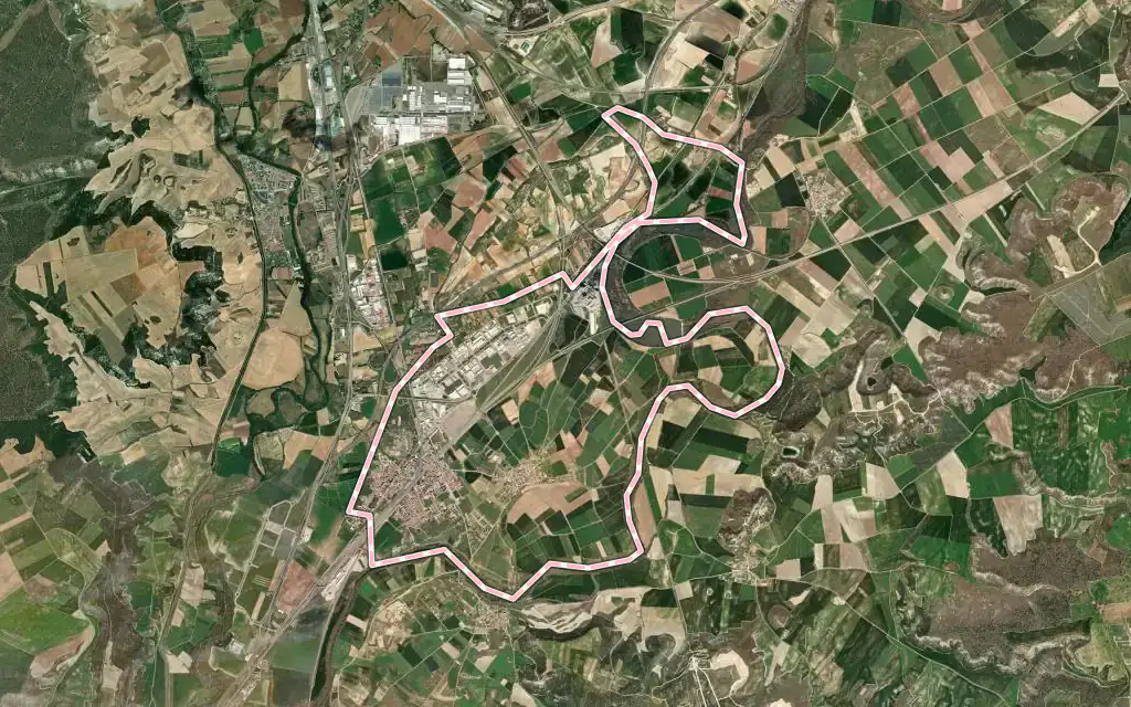Vista satélite de Venta de Baños con su contorno administrativo