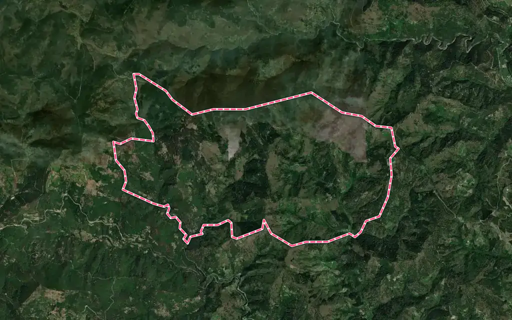 Vue satellite de Ventalon en Cévennes avec ses contours administratifs