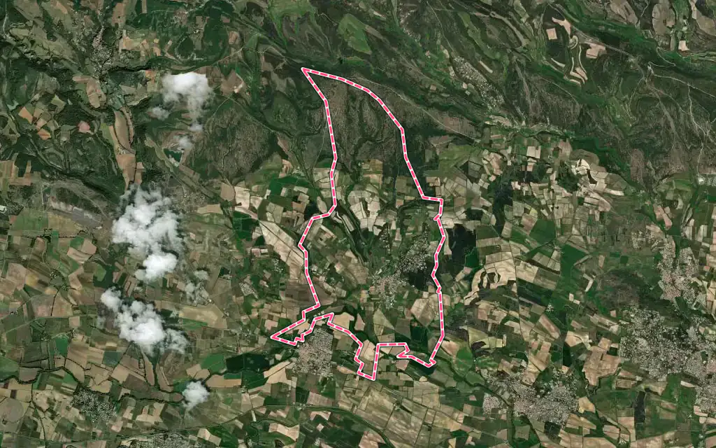 Vue satellite de Ventenac-Cabardès avec ses contours administratifs