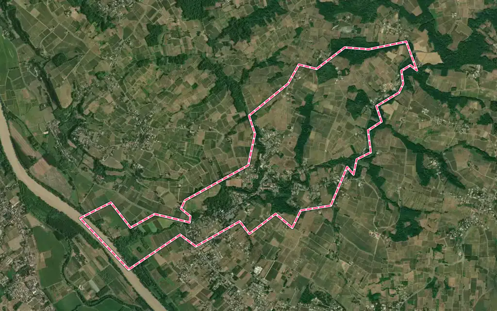 Vue satellite de Verdelais avec ses contours administratifs