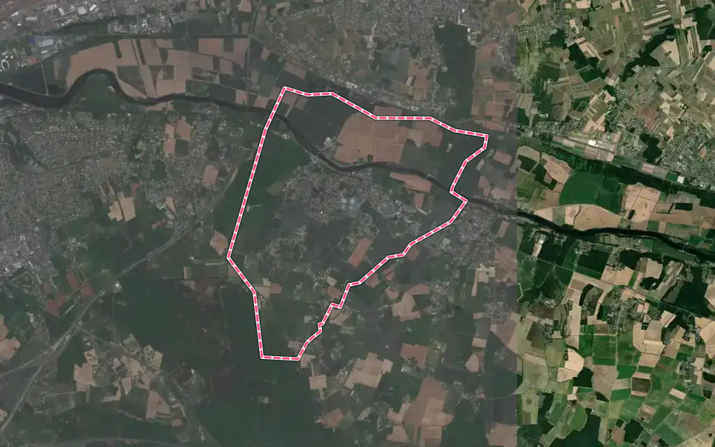 Vue satellite de Véretz avec ses contours administratifs