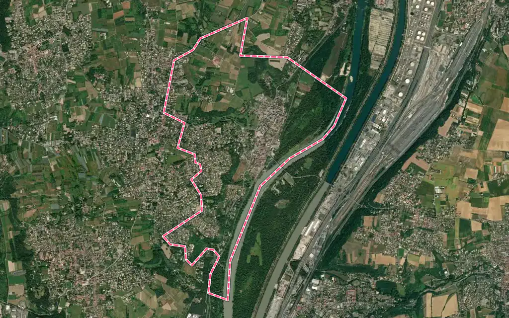 Vue satellite de Vernaison avec ses contours administratifs