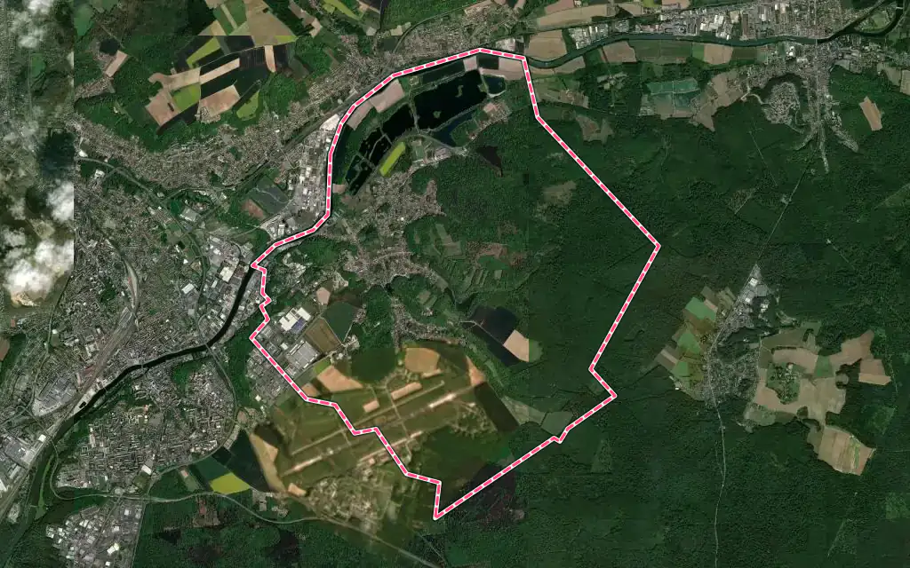 Vue satellite de Verneuil-en-Halatte avec ses contours administratifs