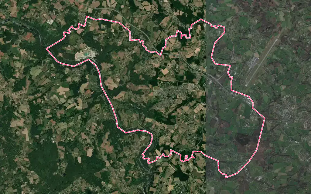 Vue satellite de Verneuil-sur-Vienne avec ses contours administratifs