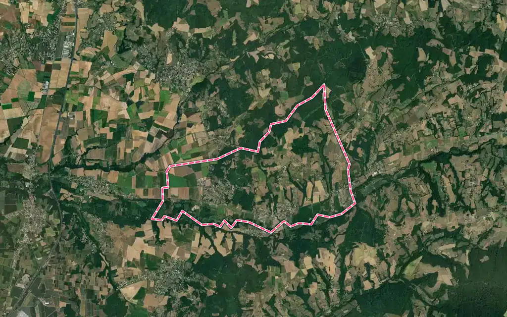 Vue satellite de Vernioz avec ses contours administratifs