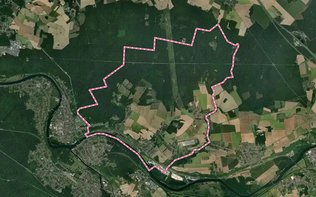 Vue satellite de Vernou-la-Celle-sur-Seine avec ses contours administratifs