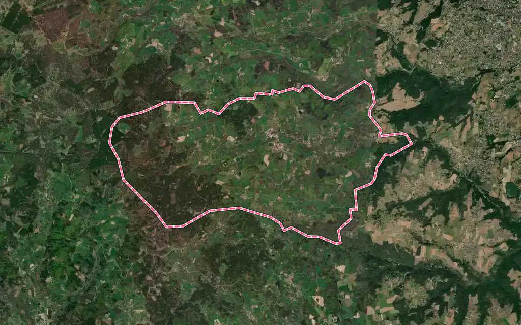 Vue satellite de Verrières-en-Forez avec ses contours administratifs