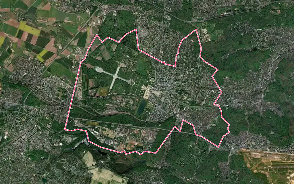 Vue satellite de Versailles avec ses contours administratifs