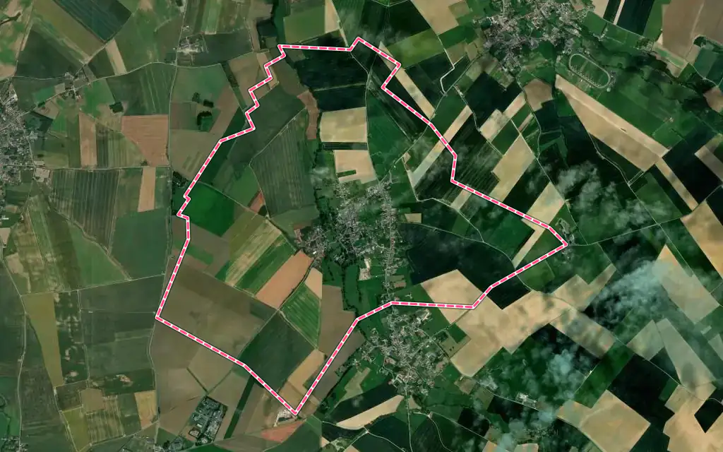 Vue satellite de Vertain avec ses contours administratifs