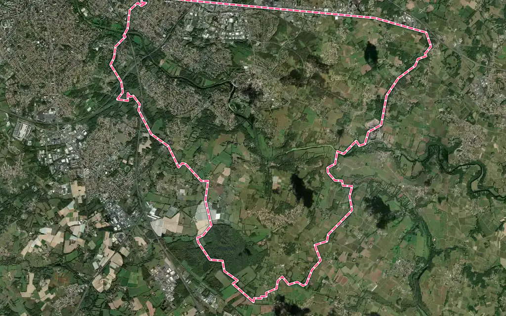 Vue satellite de Vertou avec ses contours administratifs