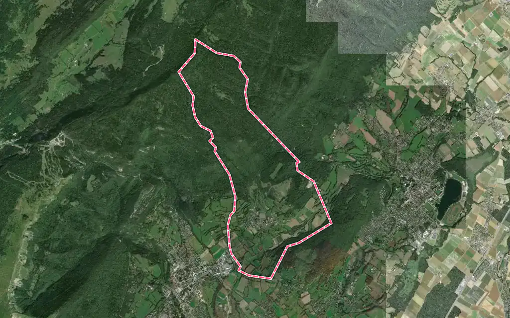 Vue satellite de Vesancy avec ses contours administratifs