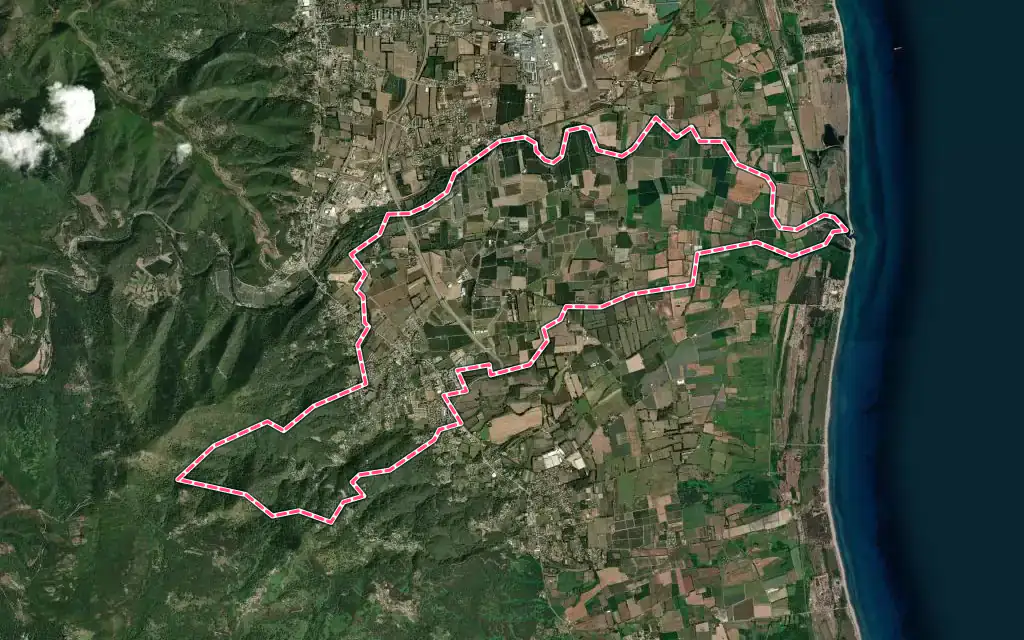 Vue satellite de Vescovato avec ses contours administratifs