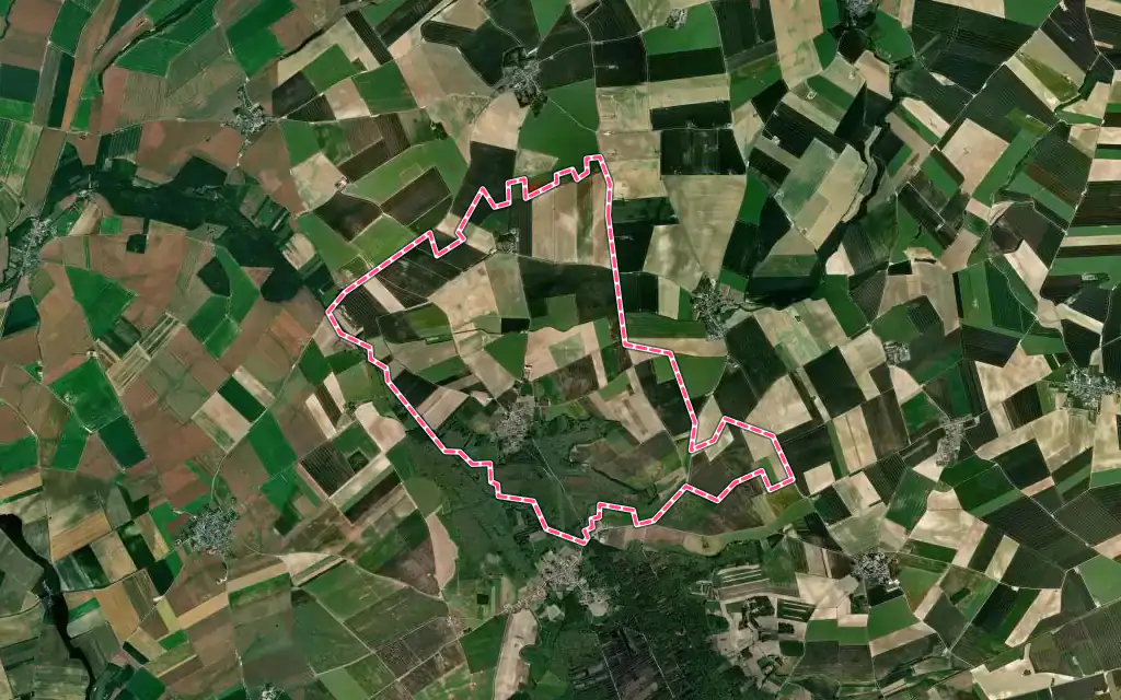 Vue satellite de Vesles-et-Caumont avec ses contours administratifs