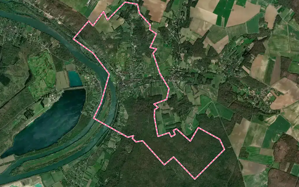 Vue satellite de Vétheuil avec ses contours administratifs