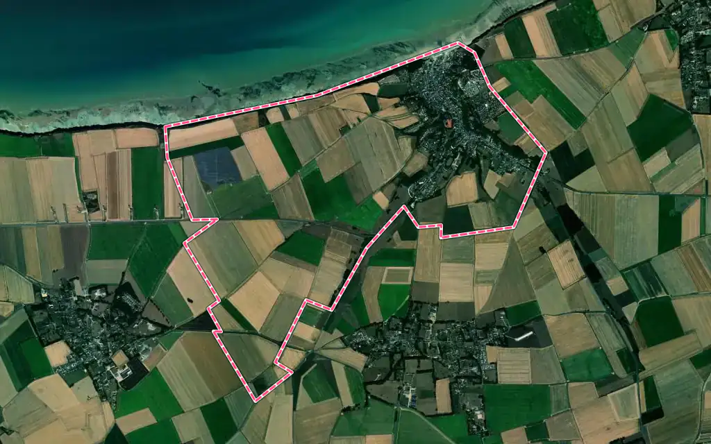Vue satellite de Veules-les-Roses avec ses contours administratifs