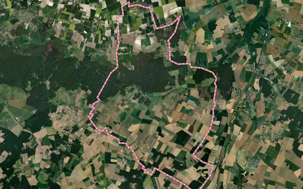 Vue satellite de Vézières avec ses contours administratifs